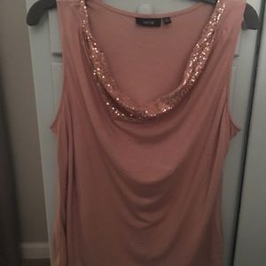 Blush pink with sequins at top.